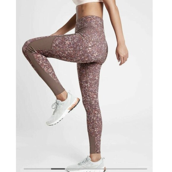Athleta Pants - Athleta Rainier Printed Mesh Tight Sandstone Smoke Almond High Waist size S